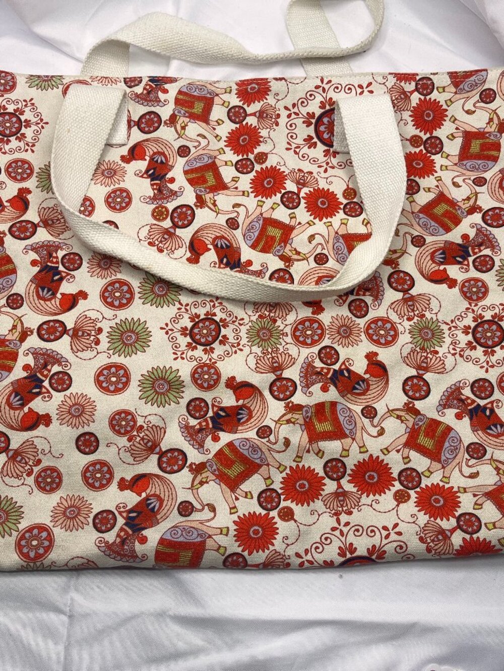 Gap 2012 Elephant Rooster Floral Beach Tote Bag Large Cotton Canvas Boho